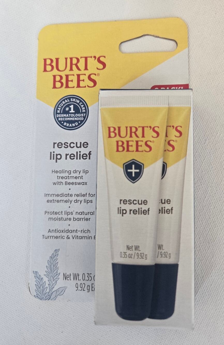 Burt's Bees Rescue Lip Relief 2 Pack 0.35 oz Dry Lip Treatment Beeswax New